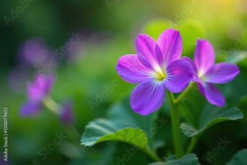 Vibrant purple bloom, white heart, lush green backdrop, spring, wildflower, white