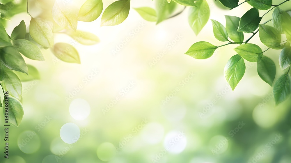 Green leaves illuminated with sun shining down upon a bright background Green leaves illuminated with sun shining down upon a bright background