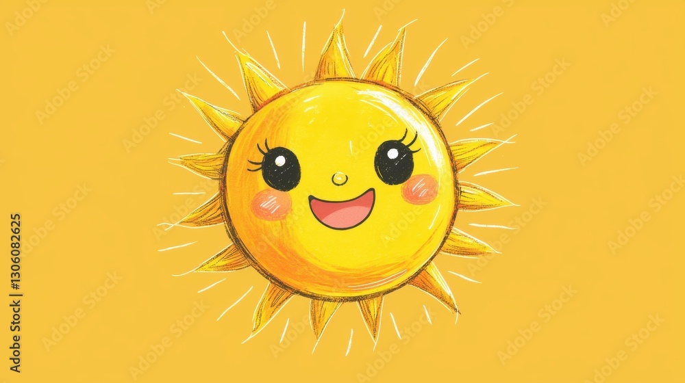 A cheerful, cartoon sun with a smiling face and bright rays, set against a warm yellow background. A cheerful, cartoon sun with a smiling face and bright rays, set against a warm yellow background.