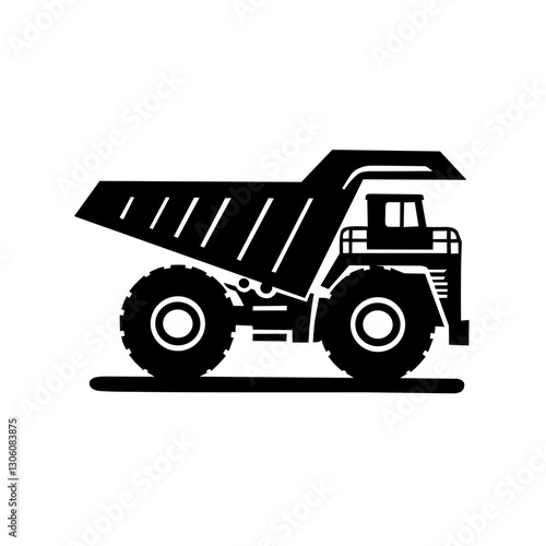 Minimalist silhouette logo of a mining dump truck, sleek and modern, single-color vector style