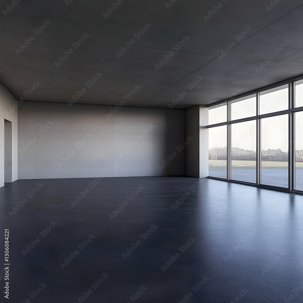 Obraz premium A Realistic 3D Empty Interior Room With Large Windows And Concrete