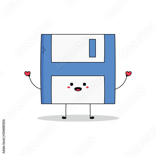 Cute floppy disk cartoon character spreading love doodle