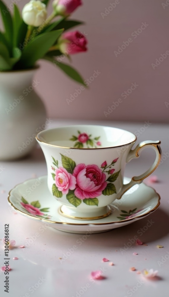 Delicate floral teacup and saucer, bone china , saucer, home Delicate floral teacup and saucer, bone china , saucer, home