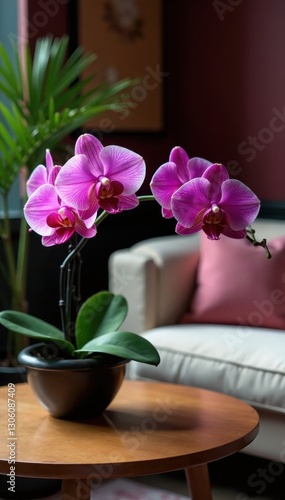 Wallpaper Mural Elegant orchid blooms grace a coffee table beside a plush sofa , stock photo, calm, interior Torontodigital.ca