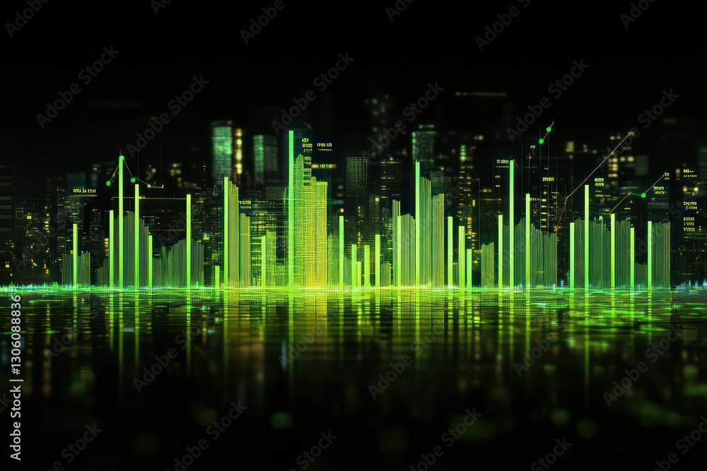 A real-time market analysis displaying an upward trend in stock prices, with green growth bars and positive market indicators. A real-time market analysis displaying an upward trend in stock prices, with green growth bars and positive market indicators.