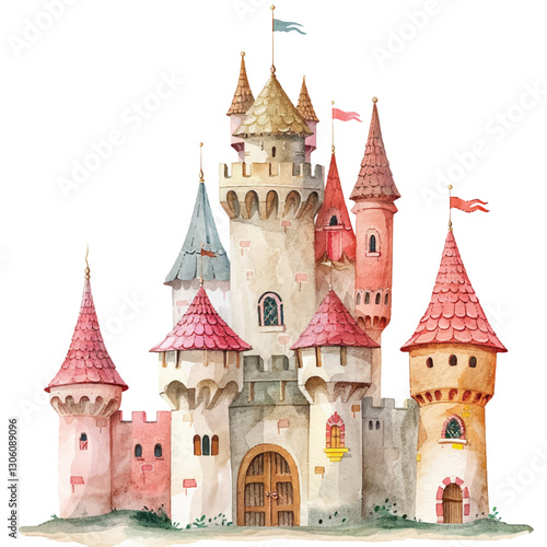 A whimsical castle cartoon style watercolor