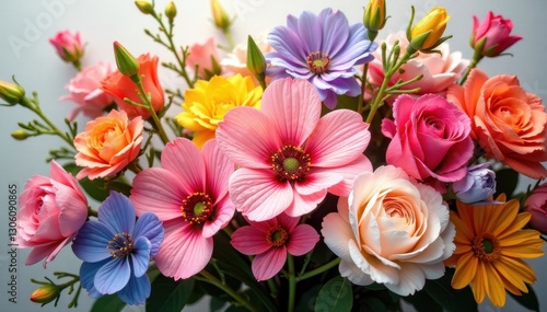 Spectacular bouquet, diverse blooms, refined composition, botanical, gerbera