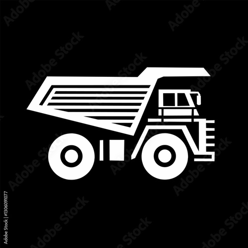 Minimalist silhouette logo of a mining dump truck, sleek and modern, single-color vector style