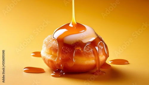 Mini Maple Syrup Donut with Glaze Toping on Golden Yellow Background Isolated