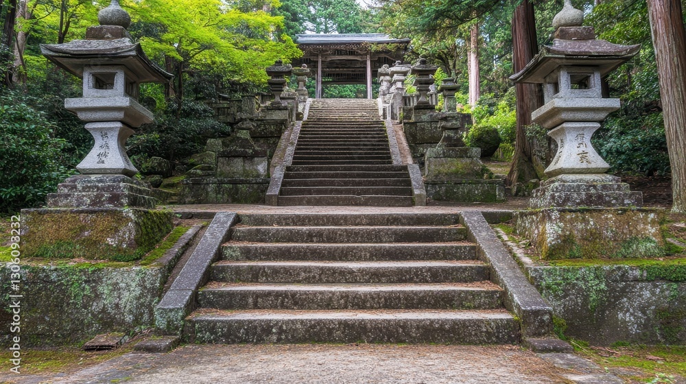 Serene Stone Pathway Leading to Ancient Shrine Surrounded by Nature Serene Stone Pathway Leading to Ancient Shrine Surrounded by Nature