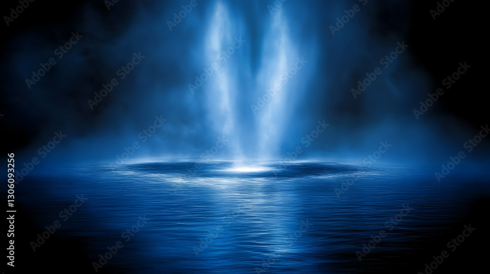 Abstract Blue Light Over Water Surface Photo With Smoke And Dark Abstract Blue Light Over Water Surface Photo With Smoke And Dark