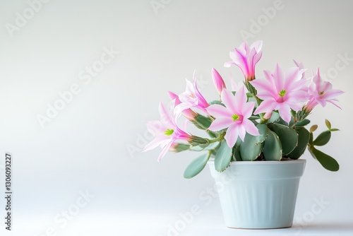 Wallpaper Mural A serene image of a blooming Easter cactus, highlighting the gentle colors and form of the plant against a simple white backdrop. Torontodigital.ca