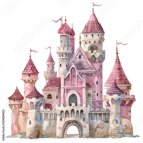A whimsical castle cartoon style watercolor