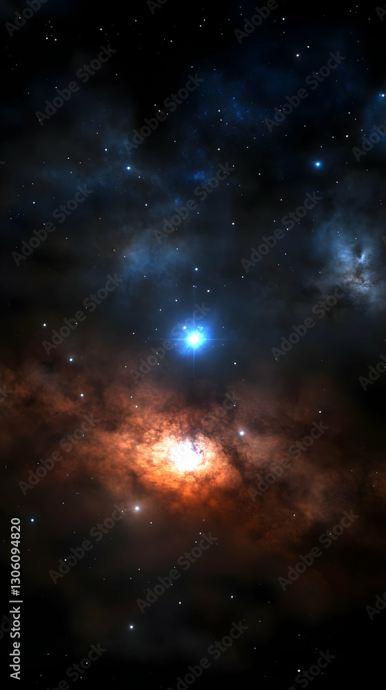 Abstract Cosmic Space Illustration With Blue And Orange Nebula Abstract Cosmic Space Illustration With Blue And Orange Nebula