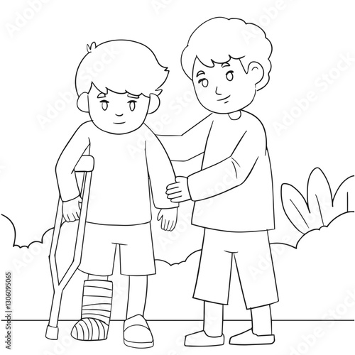 Children Helping Each Other Coloring Book