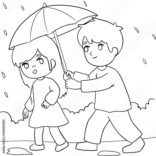 Children Helping Each Other Coloring Book
