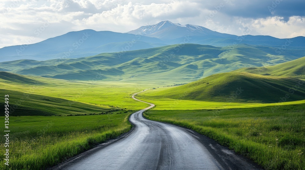 Fototapeta premium A narrow, winding road through a vibrant green