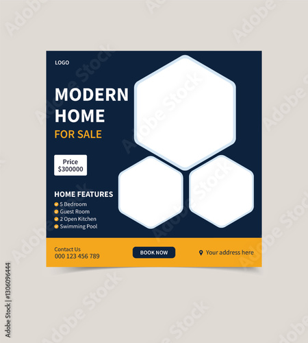  Modern Home for Sale Facebook and Instagram Post. Perfect Family Living with Spacious Interiors, Prime Location, and Stylish Design
