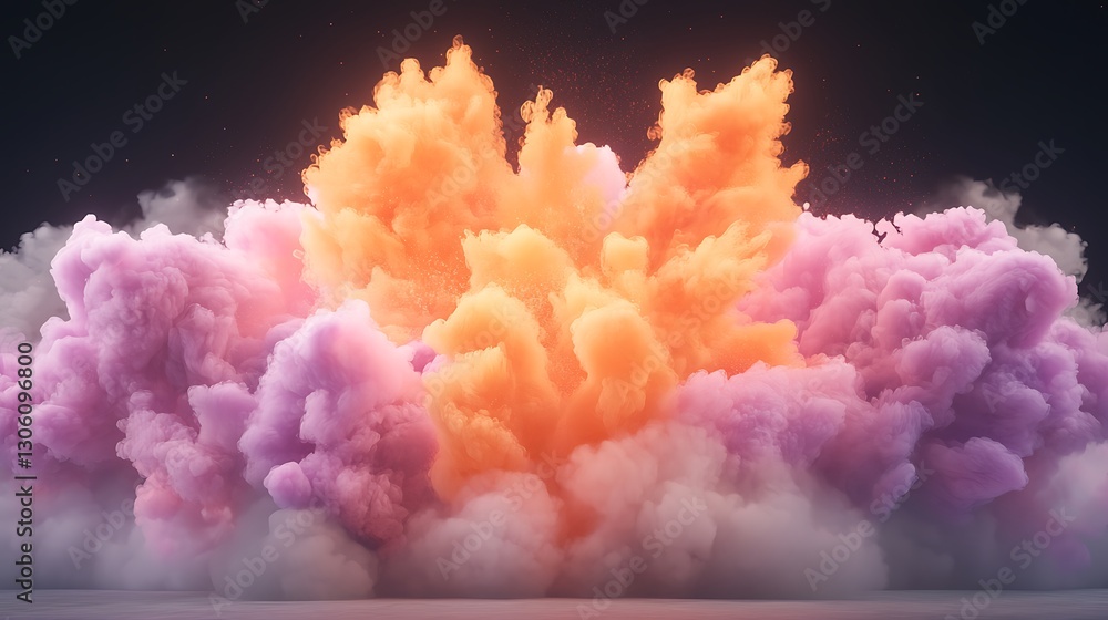 Fototapeta premium Explosive colorful smoke cloud formation studio visual art dark environment close-up dynamic motion effect