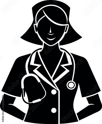 Smiling Female Nurse Silhouette with Stethoscope - Healthcare Professional Icon