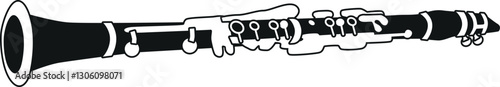 Flute woodwind orchestral instrument black-and-white