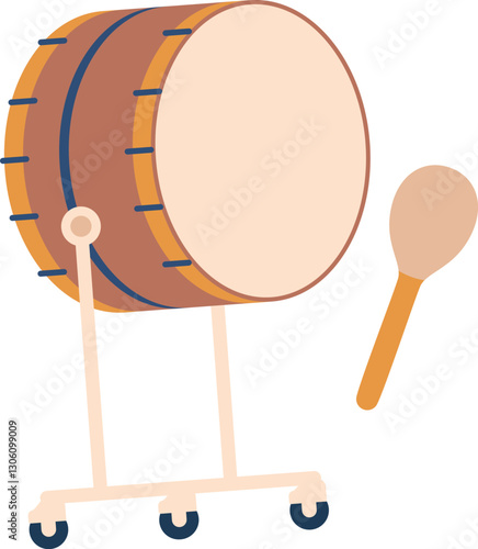 Bass drum with wooden drumsticks