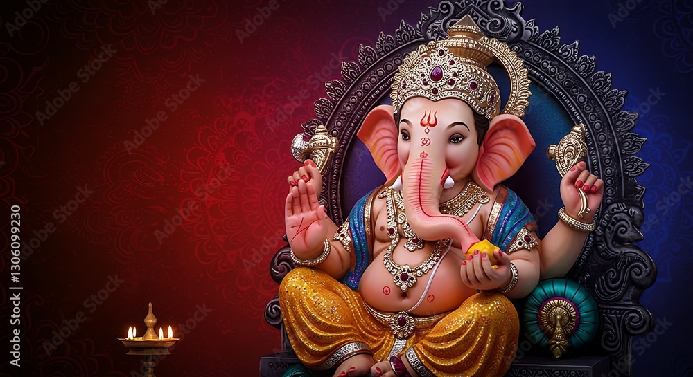 Fototapeta premium Artistic Illustration of Lord Ganesha. Symbol of Wisdom and Prosperity