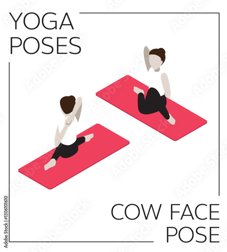 Yoga Cow Face Pose Isometric Vector Set