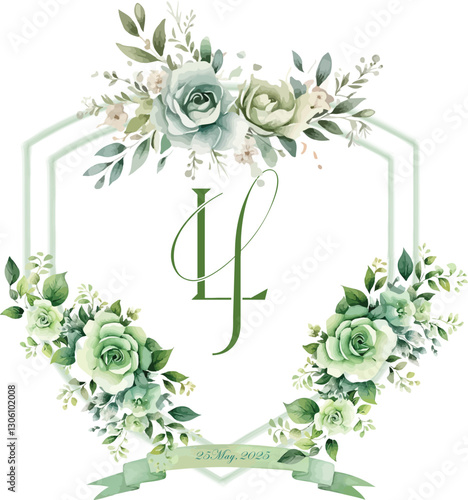 floral design element, wedding crest, crest design,  wedding monogram, crest