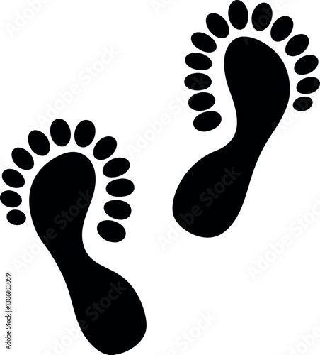 Human Footprint Silhouette - Barefoot Tracks Black and White Icon