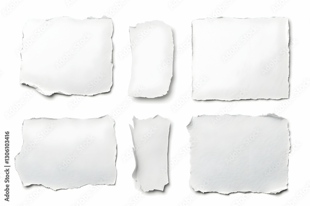 Abstract Torn White Paper Pieces Isolated On White Background Photo