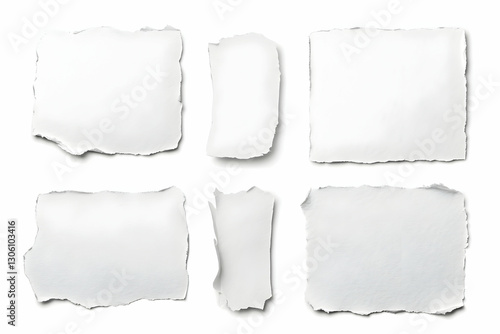Abstract Torn White Paper Pieces Isolated On White Background Photo