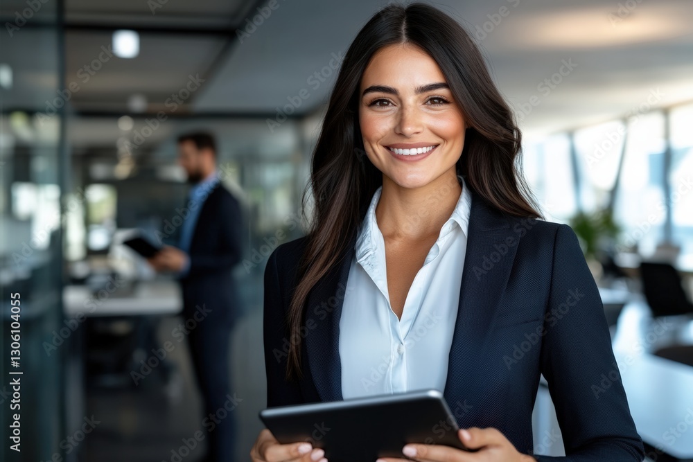 Obraz premium Confident businesswoman modern office portrait professional environment close-up view empowerment