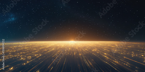 Universe starry sky horizon and glowing curve space theme technology background