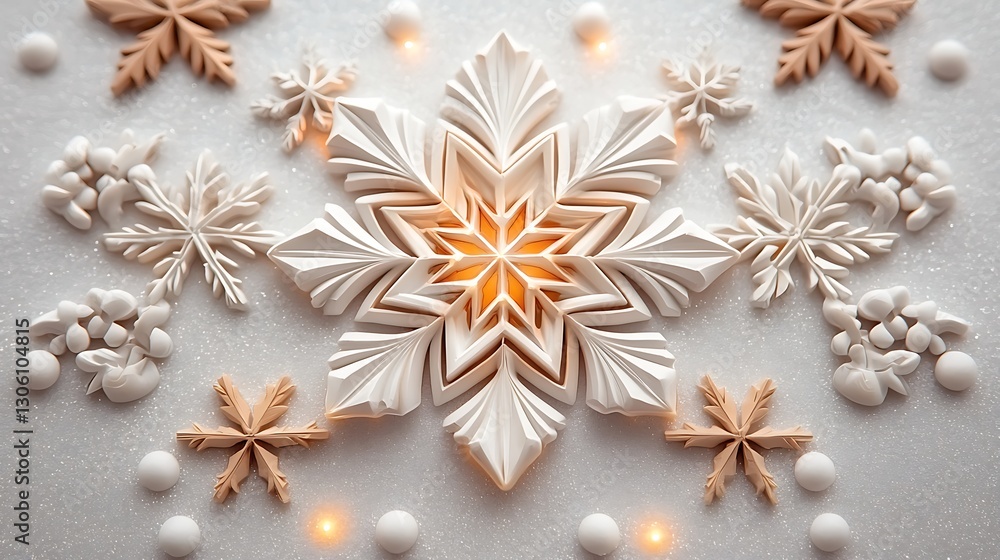 Intricate snowflake design winter wonderland digital art decorative elements close-up view nature's elegance Intricate snowflake design winter wonderland digital art decorative elements close-up view nature's elegance