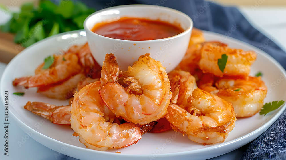 Crispy fried shrimp served with tangy dipping sauce, perfect for sharing Crispy fried shrimp served with tangy dipping sauce, perfect for sharing