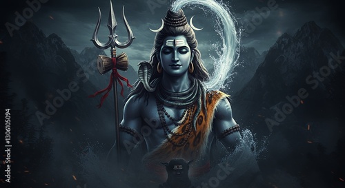 Majestic Illustration of Mahadev with Trident and Ganges