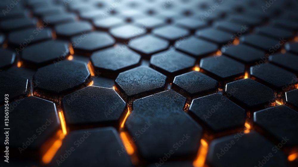 Obraz premium Dark Hexagon Pattern Glowing Brightly. AI Generated