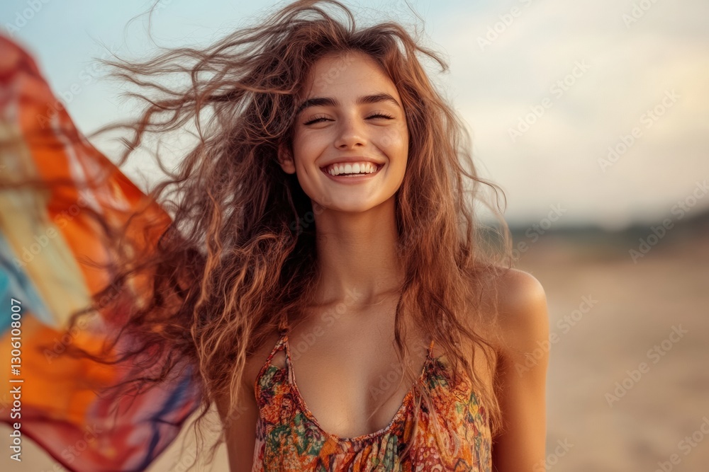 Joyful woman outdoor beach portrait natural setting close-up midjourney concept Joyful woman outdoor beach portrait natural setting close-up midjourney concept