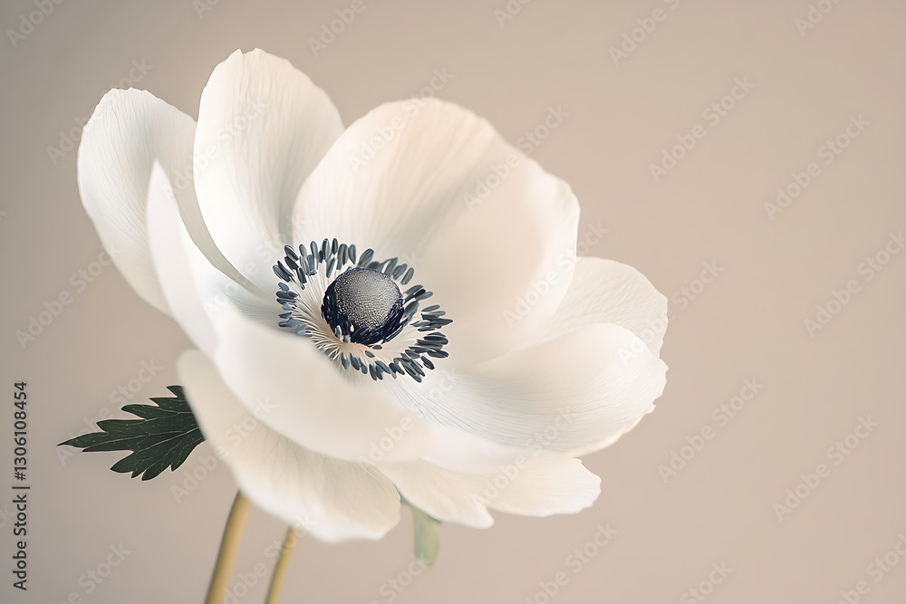 Obraz premium Close-up of a delicate white anemone flower with subtle lighting and a soft background.