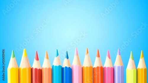 Colorful Pencils Row On Blue Gradient Background Illustration Adobe