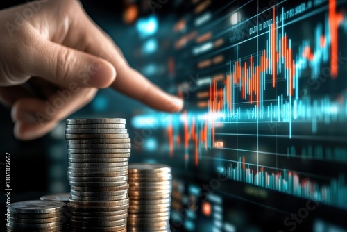 Investment growth analysis financial market digital content corporate environment close-up coins and data trends