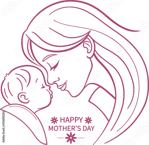 mother's day mother and baby line art vector