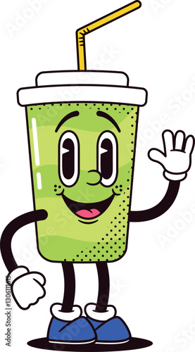 Retro cartoon soda drink character