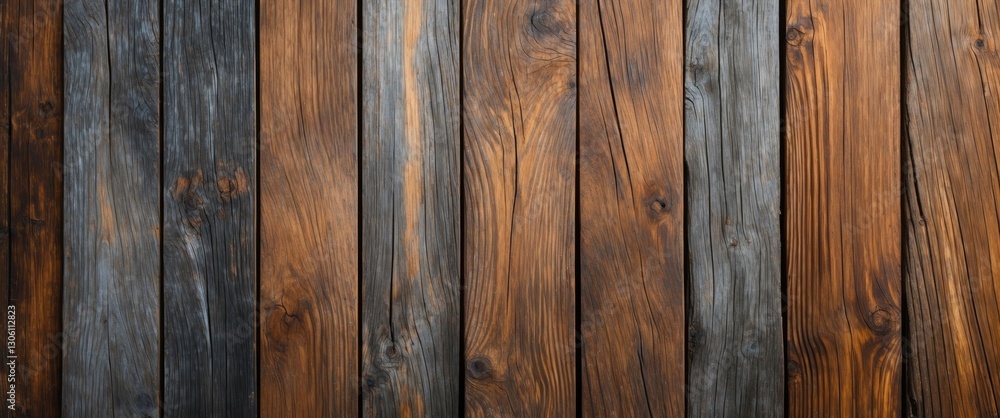 Naklejka premium Wood plank texture background featuring an array of warm tones perfect for rustic design or natural themed projects.