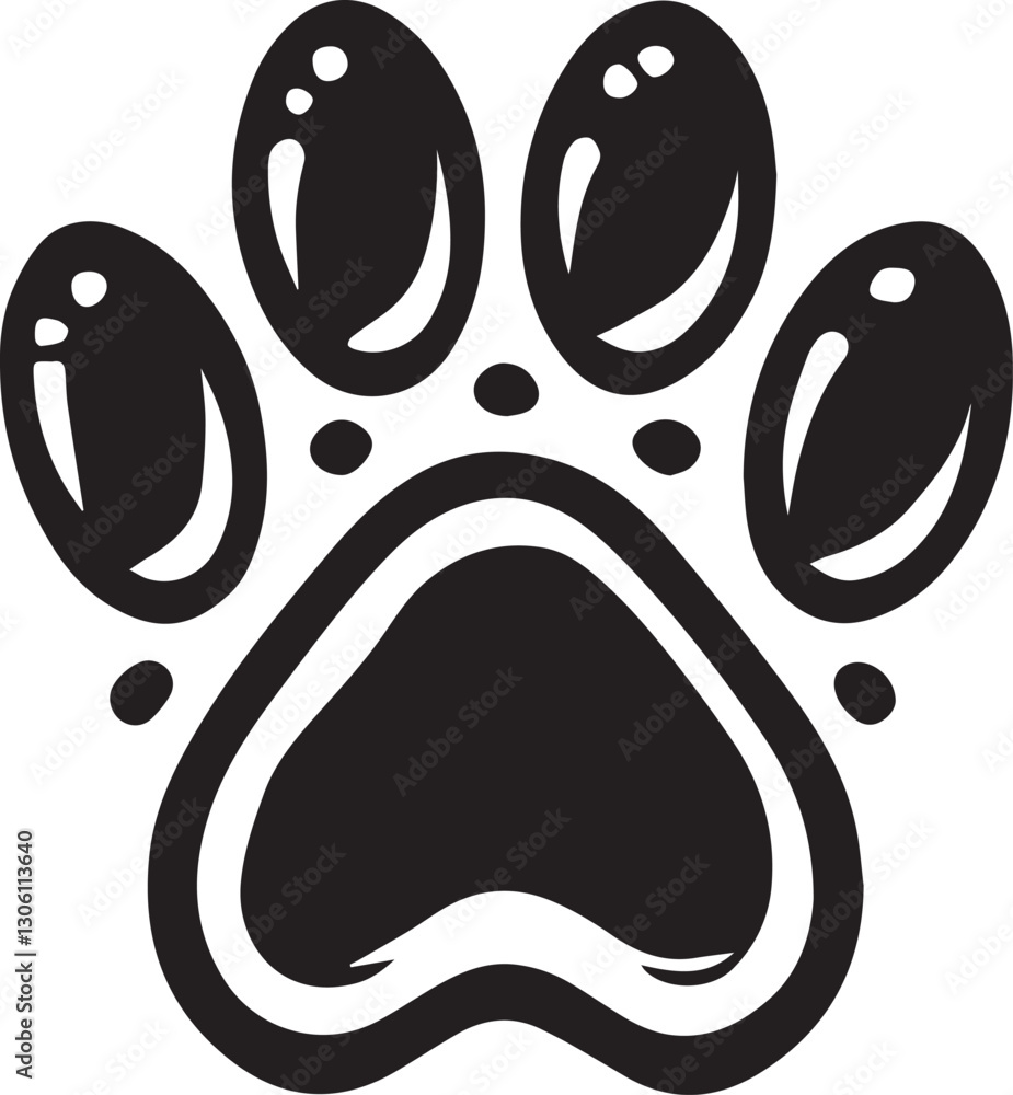 black and white dog, dog paw silhouette vector icon black and white