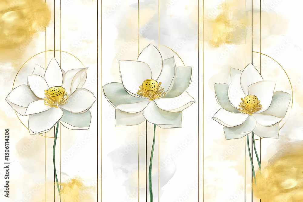 Elegant Watercolor Floral Illustration With Golden Details And White