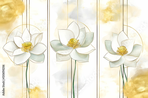 Obraz na płótnie Elegant Watercolor Floral Illustration With Golden Details And White w salonie