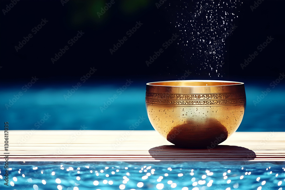 Gold Bowl With Water Reflection Zen Illustration Calm Therapy