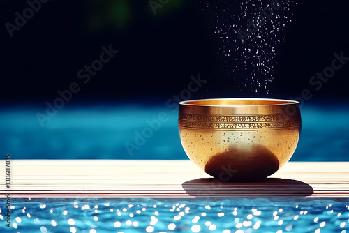 Obraz na płótnie Gold Bowl With Water Reflection Zen Illustration Calm Therapy w salonie